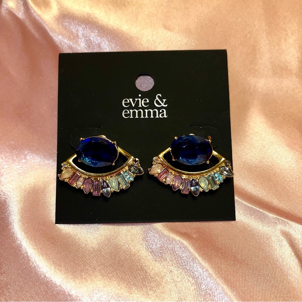 NWT Evie and Emma - Convertible Blue/Multicolored/Gold Crystal Earrings